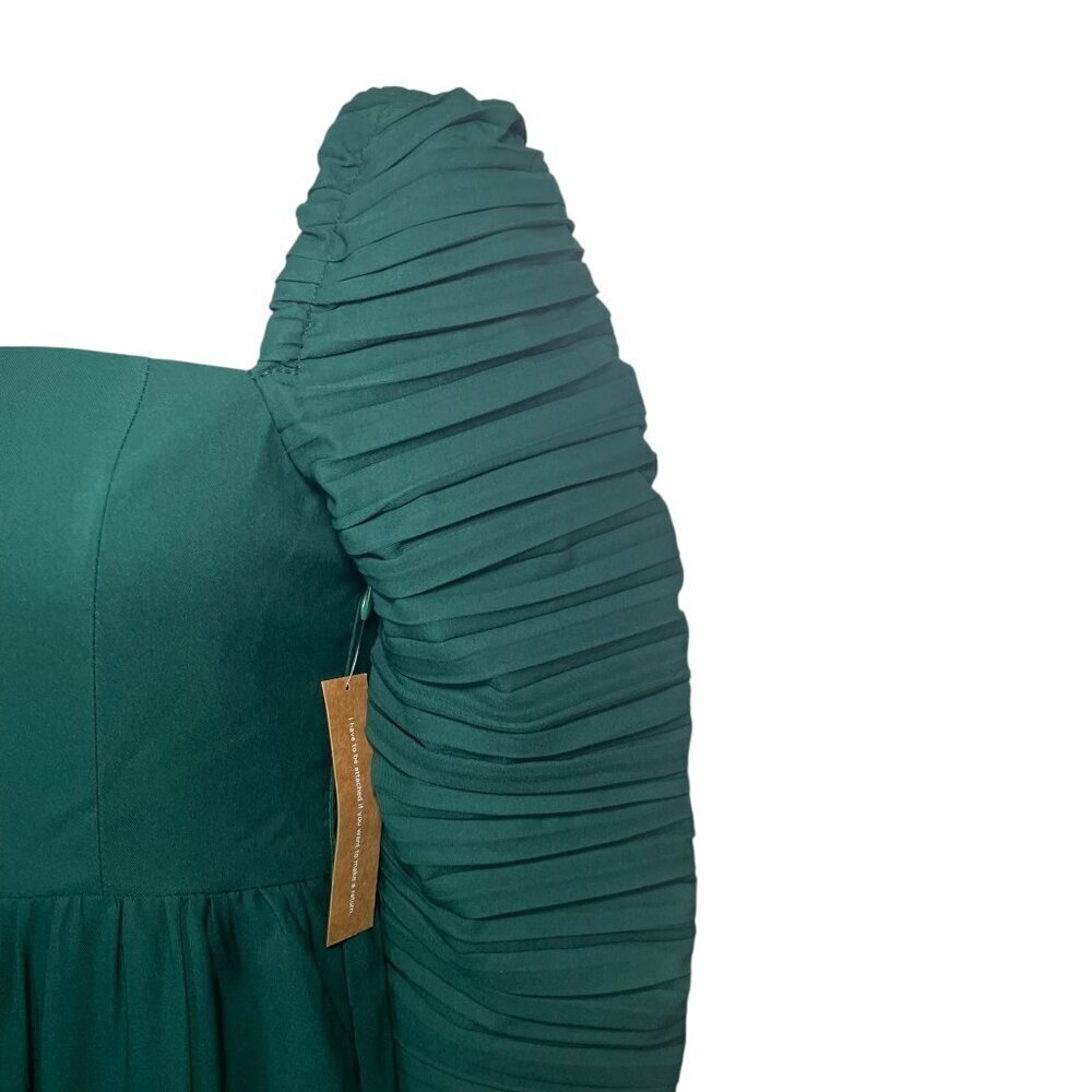 O.P.T. Bonnie Dress XS Green Midi Ruched Sleeve Smocked Back NWT $179 - Picture 6 of 7
